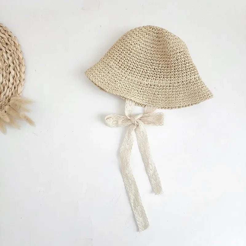 Vintage-Lace Straw Sun Bonnet