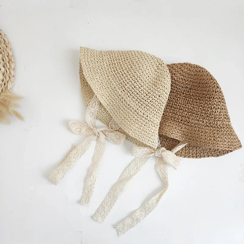 Vintage-Lace Straw Sun Bonnet
