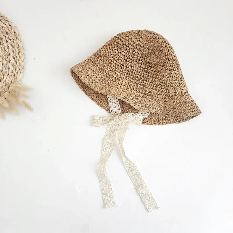 Vintage-Lace Straw Sun Bonnet
